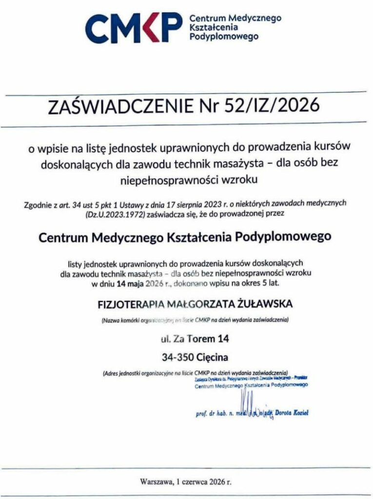 Zaświadczenie - Centrum Medycznego Kształcenia Podplomowego